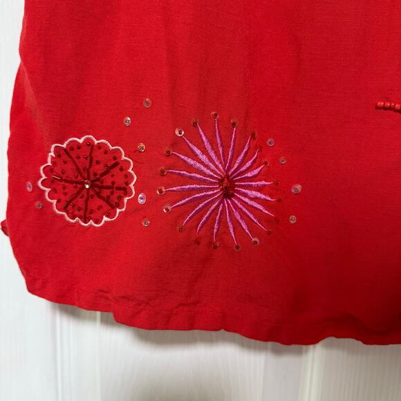 Jennifer Women Coral Red Sequin Embroidered Linen Blend Sleeveless Top Size 16 - Picture 13 of 16